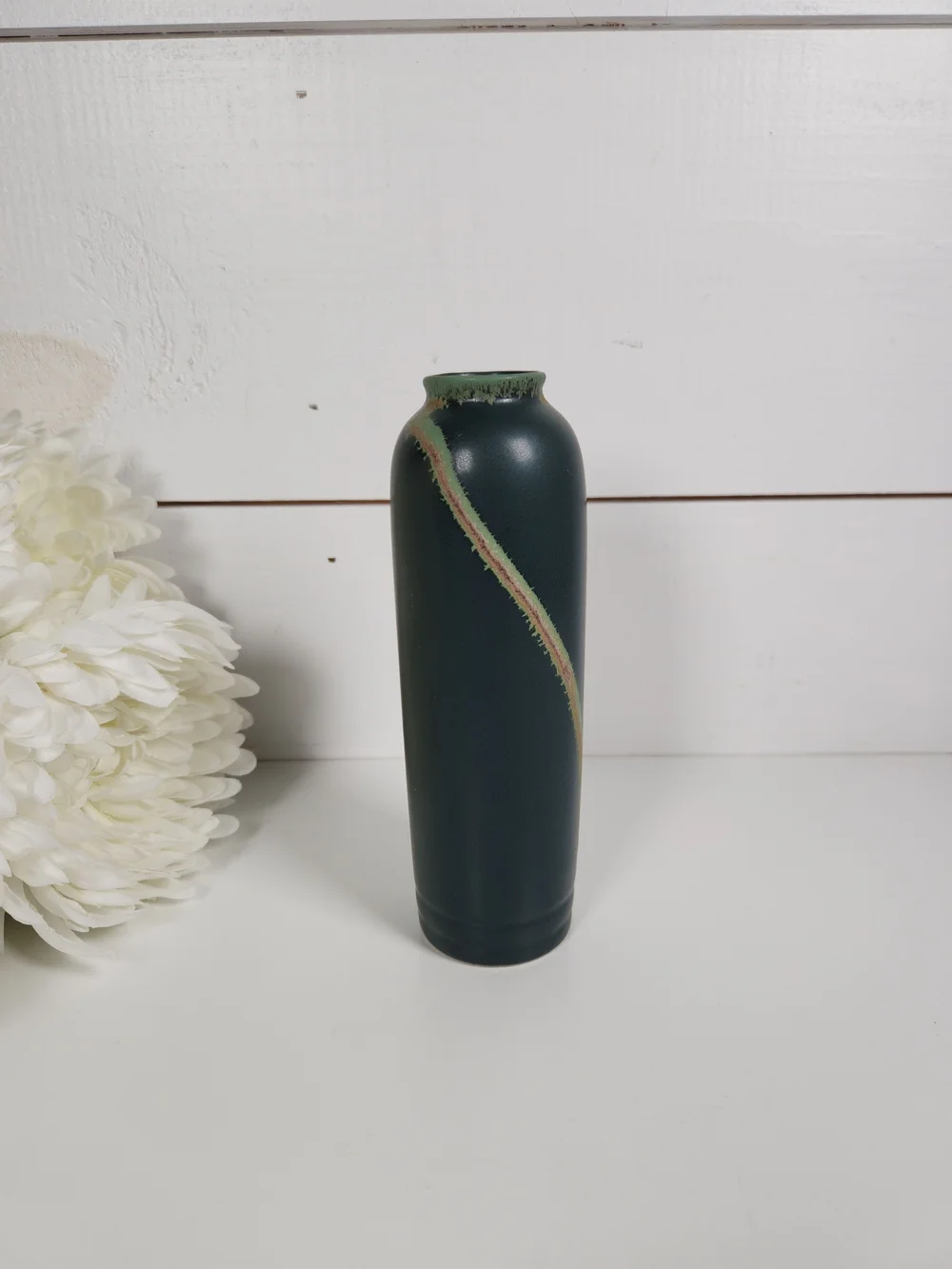 Vintage Dark Green Pottery Art Vase 6.75